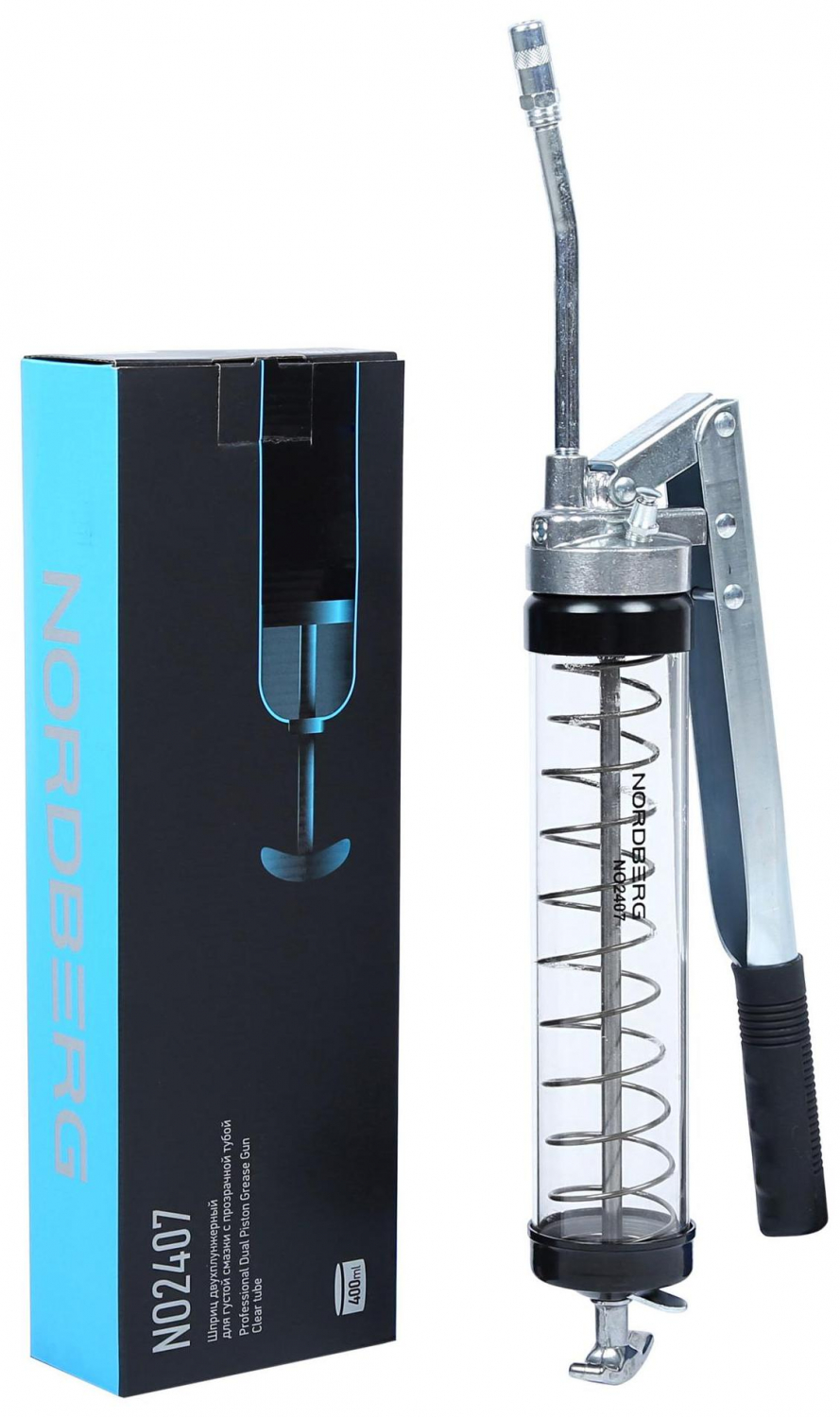 Шприц двухплунжерный для густой смазки с прозрачной тубой, 400 мл