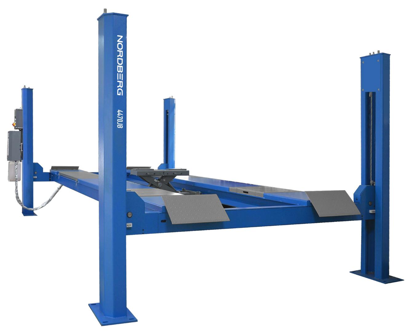 Подъемник четырехстоечный 7 т, c ручной траверсой 3 т N434, для сход-развала, синий