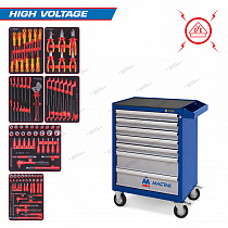 Набор инструментов "HIGH VOLTAGE" в синей тележке, 117 предметов