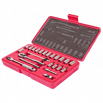 Набор головок торцевых и насадок 1/4" 6-ти гранных 5/32"-1/2", Т20-Т40 (в кейсе) 23 предмета 