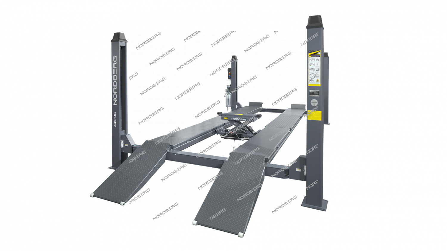 Подъемник 4-стоечный 5 т, c ручной траверсой 3 т N433, для сход-развала, электростопоры,380 В, серый NORDBERG 4450J_EG(M)