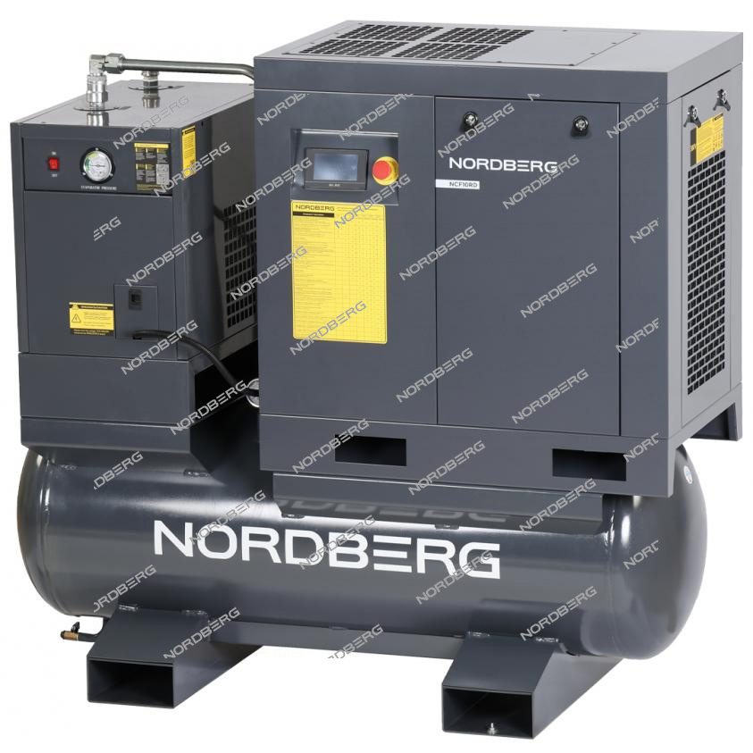 Компрессор винтовой, 7,5 кВт, 10 бар, 960 л/мин, ресивер 300 л, с частот. преобраз., осушитель NORDBERG NCF10RD