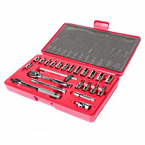 Набор головок торцевых и насадок 1/4" 6-ти гранных 4-13мм, Т20-Т40 (в кейсе) 23 предмета  