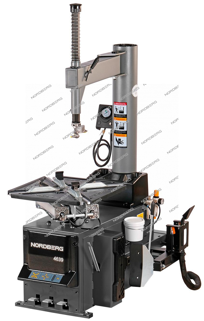 Станок шиномонтажный 380V п/автомат, 2х скор, стол с накладками, взрывная накачка, серый NORDBERG 4639G 380