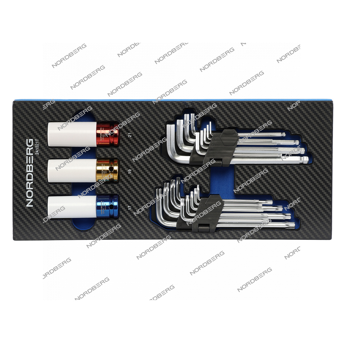  Набор шестигранных ключей и ударных головок в ложементе, 21 предмет NORDBERG 241021T