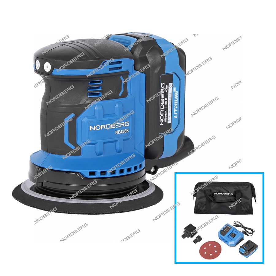 Орбитальная шлифмашина с регулировкой оборотов, аккумуляторная, 150 мм NORDBERG NE436K