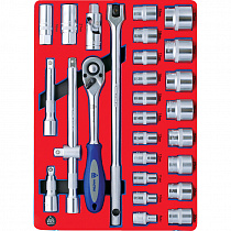 Набор торцевых головок 1/2"" с принадлежностями, шестигранные, ложемент, 28 предметов