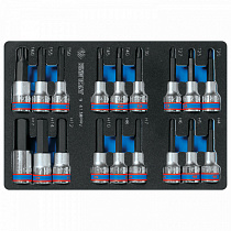 Набор торцевых насадок 1/2"", TORX, HEX, L = 80 мм, ложемент, 18 предметов