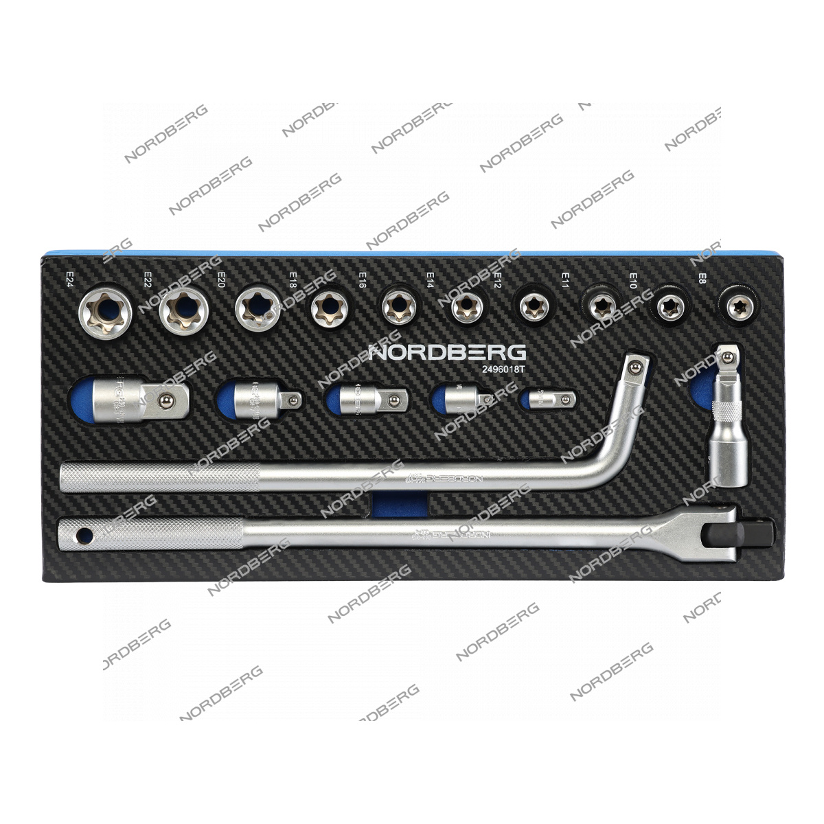 Набор головок с воротками в ложементе, 1/2", 18 предметов NORDBERG 2496018T