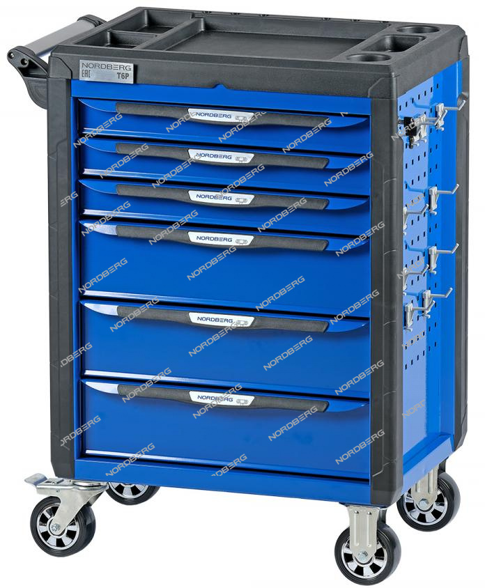 Тележка инструментальная, 6 выдвижных ящиков, с системой защиты от опрокидывания, синяя NORDBERG T6P(B)