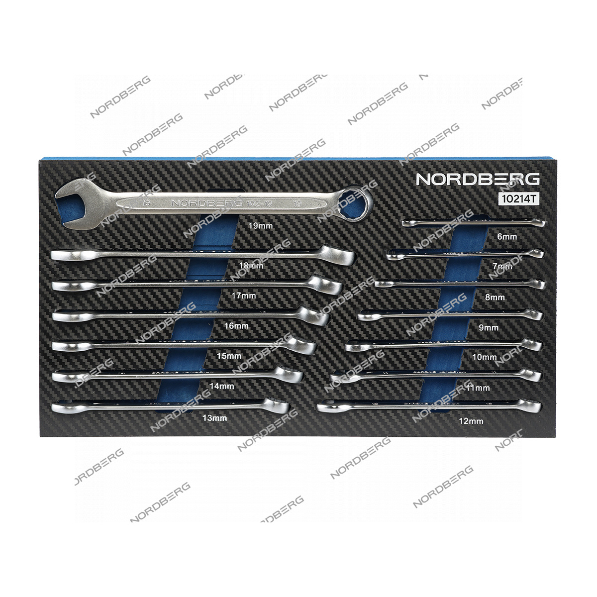 Набор ключей комбинированных в ложементе, 14 предметов для тележки NORDBERG 10214T	
