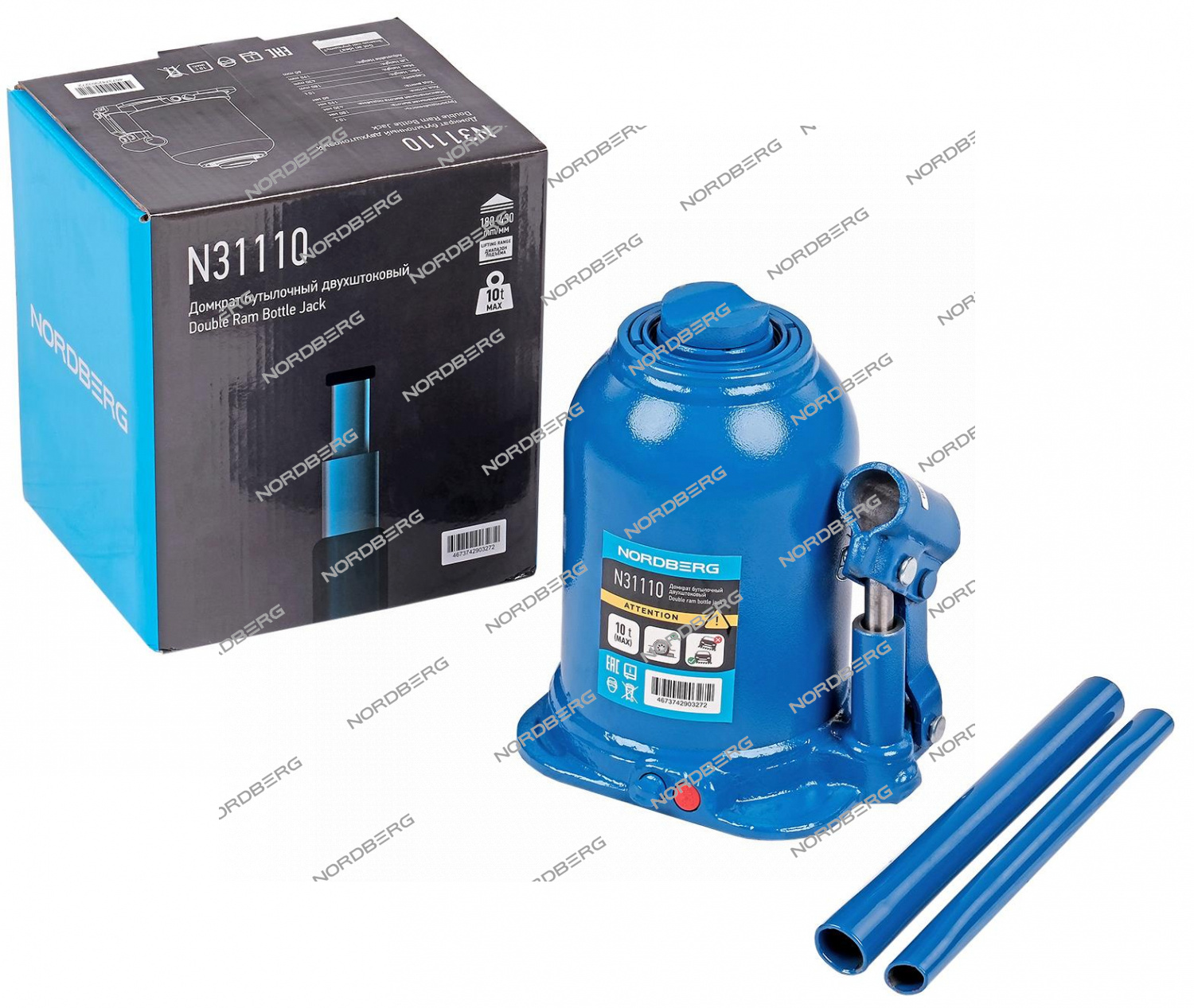 Домкрат бутылочный двухштоковый, 10 т NORDBERG N31110