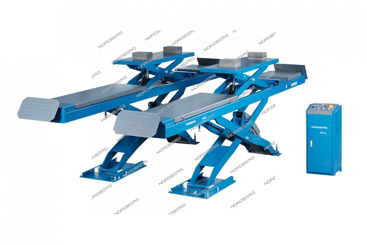 Подъемник ножничный для сход-развала 4,5 т, 380 В, 2 уровня, аварийное опускание, синий NORDBERG N635-4,5B_380_H