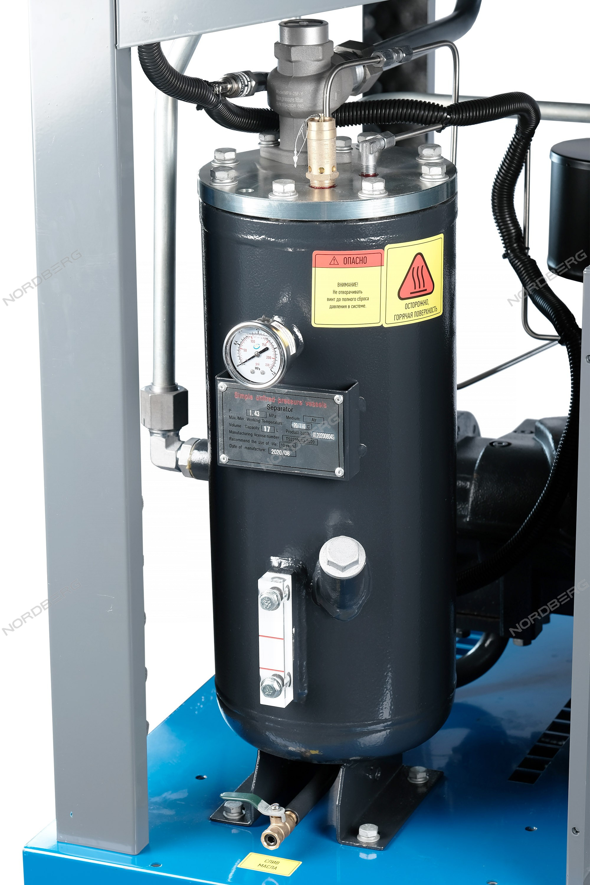 Компрессор винтовой, 15кВт, ресивер 500л, 10Бар, 1910л/мин NORDBERG NCA20RD