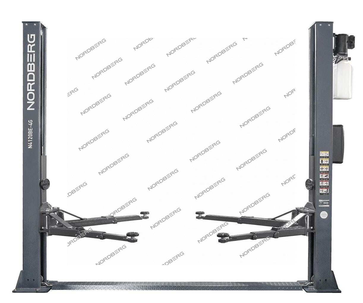 Подъемник двухстоечный 4 т, с электростопорами, 380 В, серый NORDBERG N4120BE-4G_3+2_380