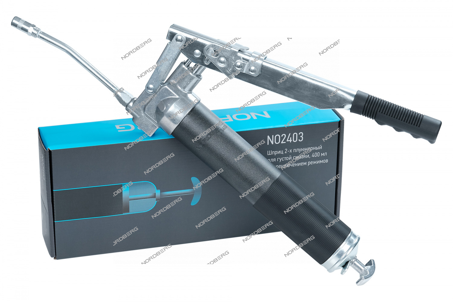 Шприц двухплунжерный для густой смазки, с переключением плунжеров, 400 мл NORDBERG NO2403