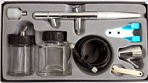 Аэрограф верхний бак, сопло 0,3 мм, с принадлежностями 8 предметов