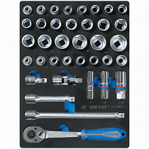 Набор торцевых головок 1/2"" с принадлежностями, шестигранные, ложемент, 37 предметов