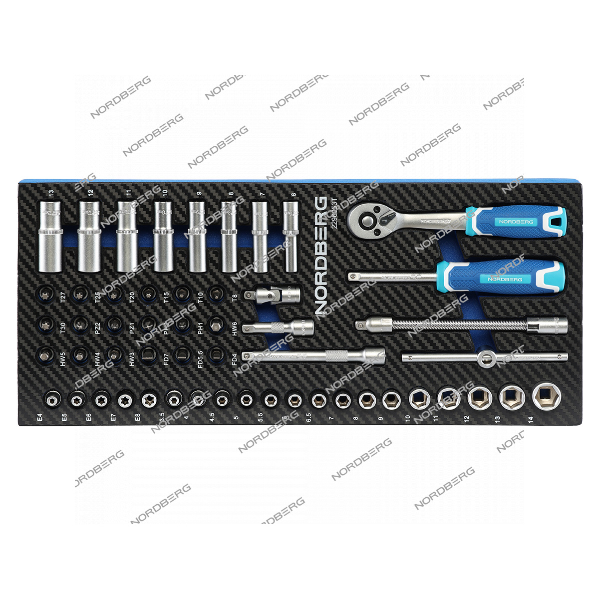 Набор головок с трещоткой в ложементе, 1/4", 53 предмета NORDBERG 2296053T