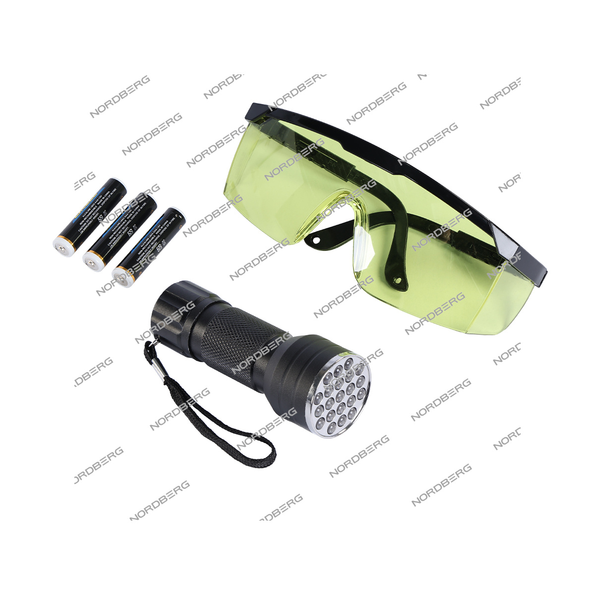 Набор для поиска утечек фреона, УФ фонарь+очки NORDBERG NFG2