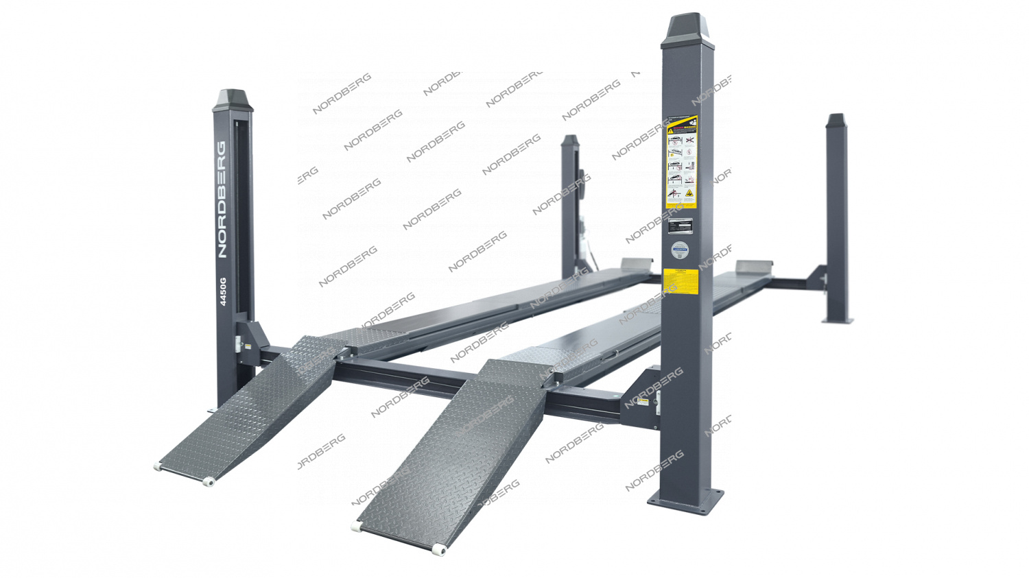 Подъемник четырехстоечный 5 т, без траверсы, для сход-развала, механическое снятие, серый NORDBERG 4450_MG