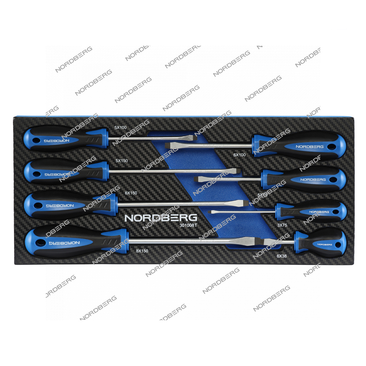 Набор отверток шлицевых в ложементе, 8 предметов NORDBERG 301008T