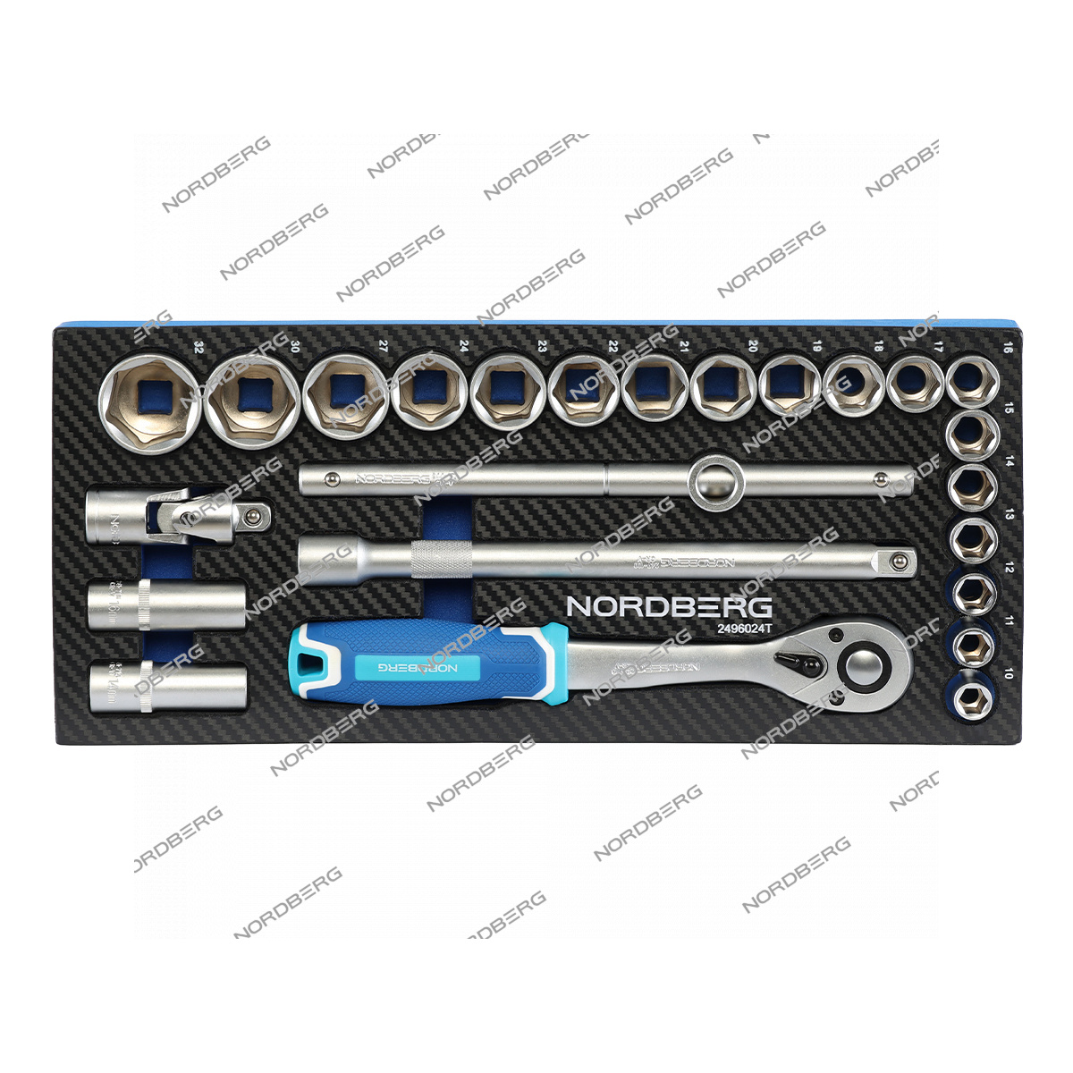 Набор головок с трещоткой в ложементе, 1/2", 24 предмета NORDBERG 2496024T